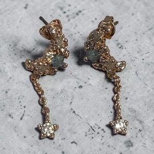 ✨NWOT Betsey Johnson Rose Gold Green /Blue Crystal Dangle Earrings